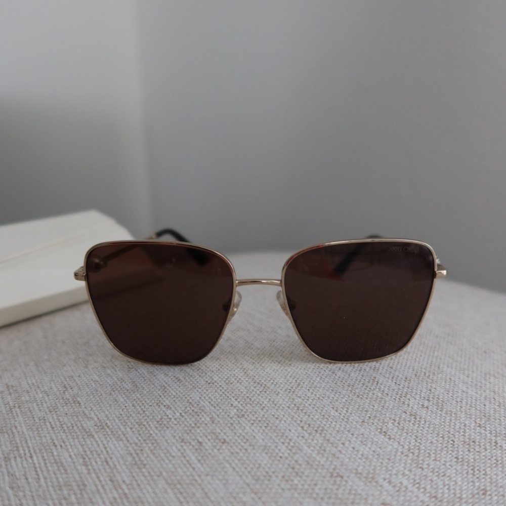 Jimmy Choo Pua Pale Gold Square Sunglasses with Crystals